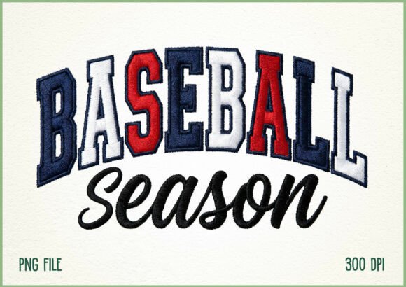 Baseball Season Embroidery Style Design