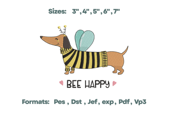 Bee Happy Dachshund Dog Embroidery
