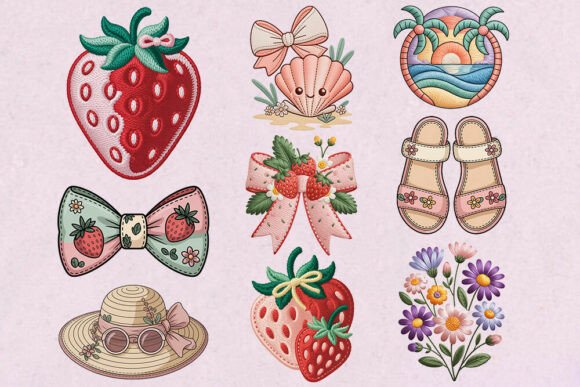 Cute Summer Embroidery Style PNG Bundle