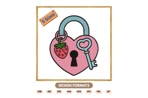 Heart Lock with Key Embroidery Design