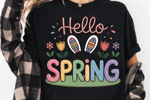 Hello Spring Faux Embroidery PNG