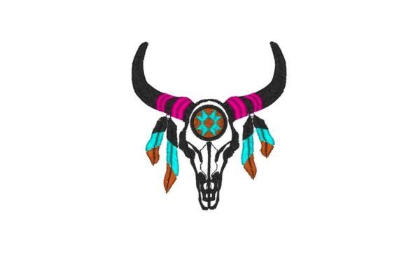 Native Skull Embroidery Design. Digital