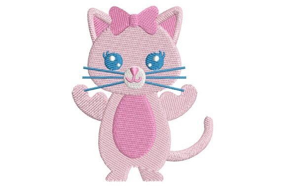 Pink Kawaii Kitten Embroidery