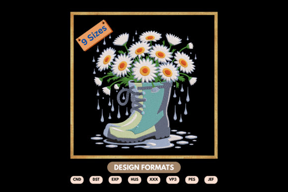 Rain Boot with Daisy Bouquet Embroidery