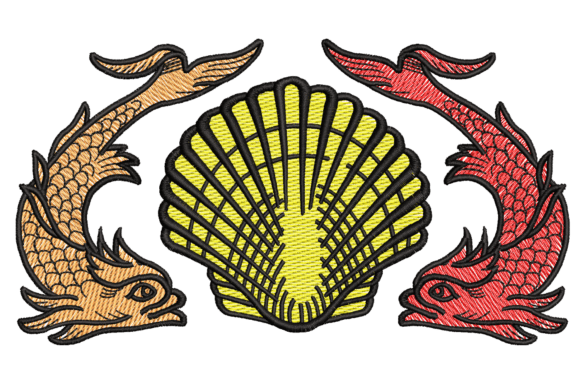 Seashell with Two Fish Embroidery Design