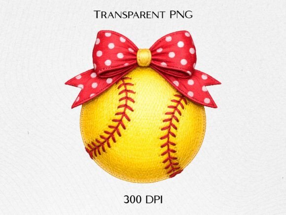 Softball Bow Faux Embroidery PNG