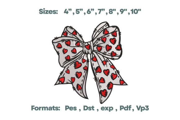 Stitched Heart Pattern Bow Embroidery